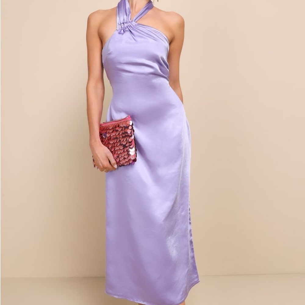NWT Lilac Lavender Sleek Satin Halter Slip Dress midi length Sz XL Lulus